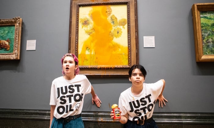 Just Stop Oil activists throw soup at Van Gogh’s Sunflowers